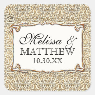 Art Deco Nouveau Faux Gold Floral Damask Lace Square Sticker