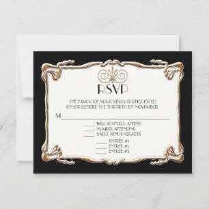 Art Deco Nouveau Gatsby Style Gold n Lace Look RSVP Card