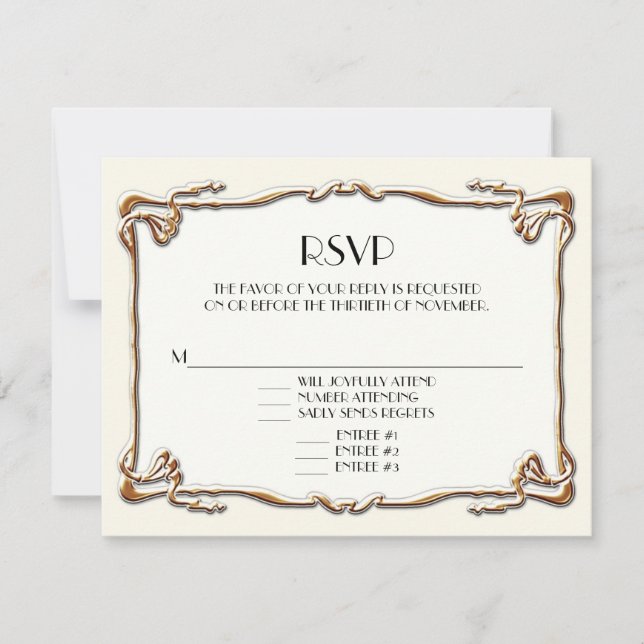 Art Deco Nouveau Gatsby Style Gold n Lace Look RSVP Card (Front)