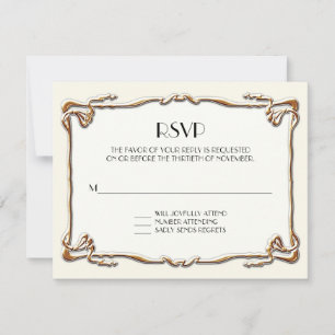 Art Deco Nouveau Gatsby Style Gold n Lace Look RSVP Card