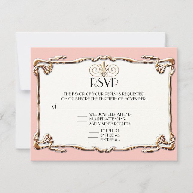 Art Deco Nouveau Gatsby Style Gold n Lace Look RSVP Card (Front)