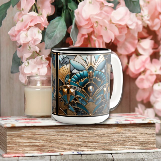  Art Deco Nouveau Gold Teal Black   Two-Tone Coffee Mug (Creator Uploaded)