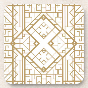 Art deco,nouveau,gold,white,elegant,chic,pattern coaster