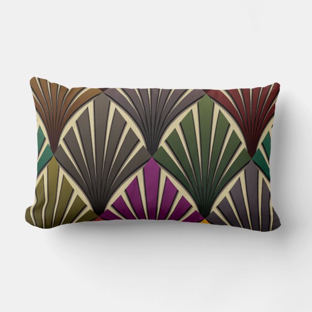 art deco,nouveau,hunter green,navy blue,yellow,vin lumbar pillow (Front)