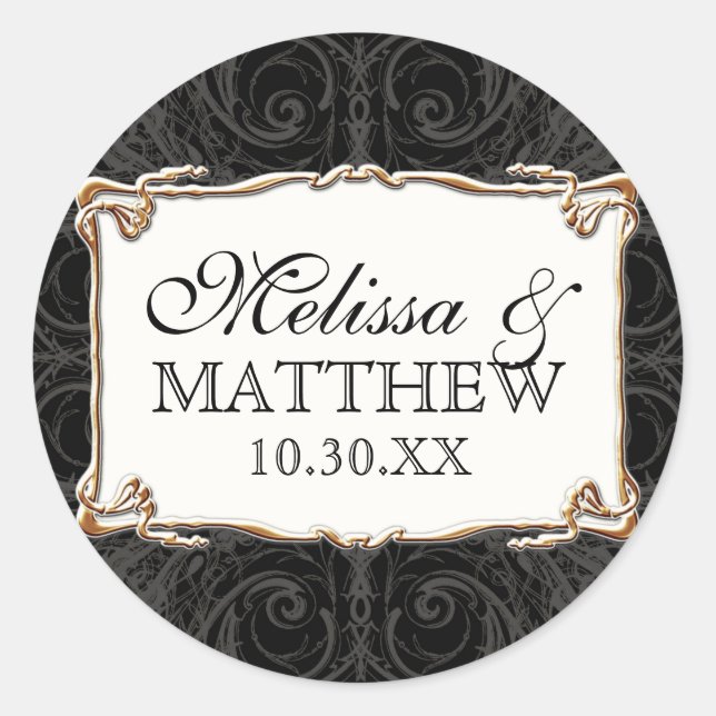 Art Deco Nouveau Lace n Gold Look Personalized Classic Round Sticker (Front)