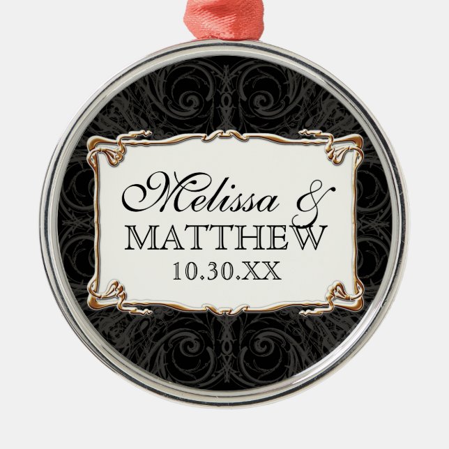 Art Deco Nouveau Lace n Gold Look Personalized Metal Ornament (Front)