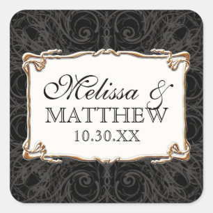 Art Deco Nouveau Lace n Gold Look Personalized Square Sticker