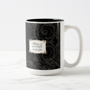 Art Deco Nouveau Lace n Gold Look Personalized Two-Tone Coffee Mug