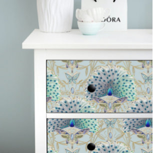 Art Deco Nouveau Peacock Butterfly Blue Decoupage Tissue Paper