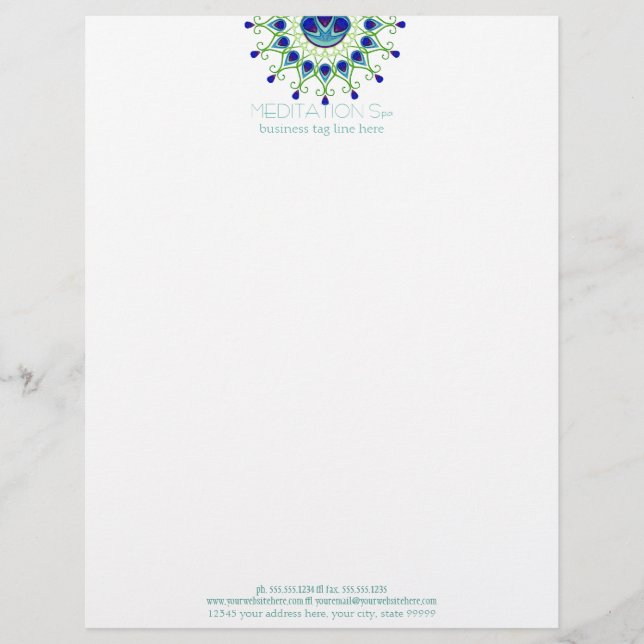 Art Deco Nouveau Peacock Feather Modern Business Letterhead (Front)