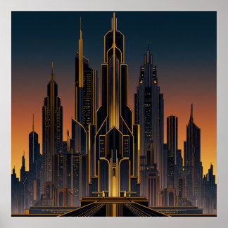 Art Deco Nouveau Style Cityscape Poster