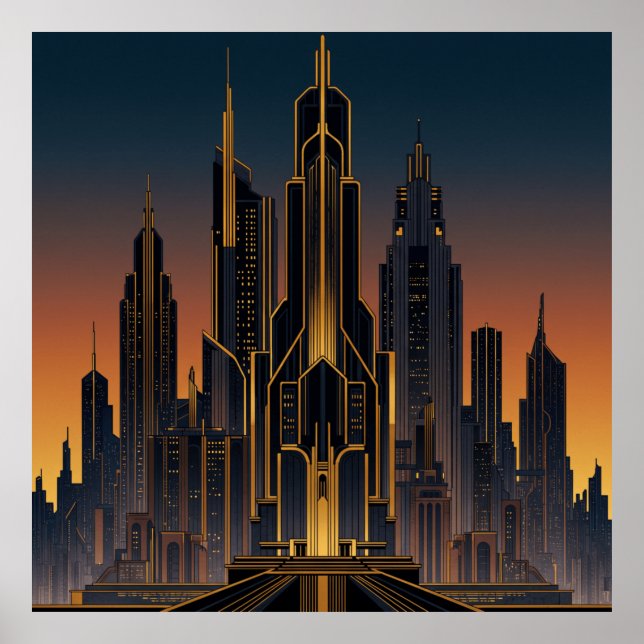 Art Deco Nouveau Style Cityscape Poster (Front)