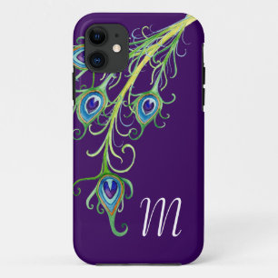 Art Deco Nouveau Style Peacock Feathers Swirl iPhone 11 Case
