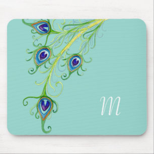 Art Deco Nouveau Style Peacock Feathers Swirl Mouse Pad