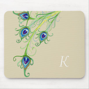 Art Deco Nouveau Style Peacock Feathers Swirl Mouse Pad