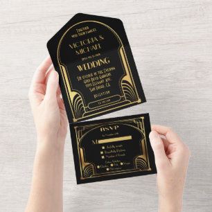 Art Deco Nouveau Wedding All In One Invitation