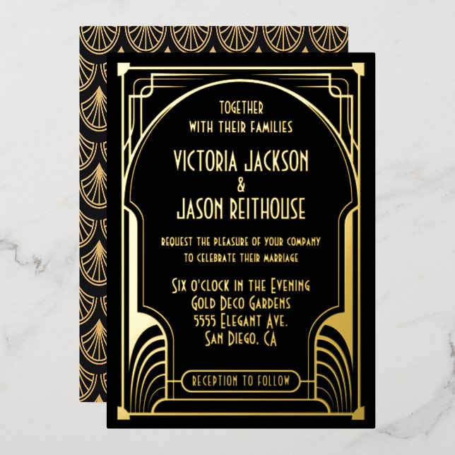 Art Deco Nouveau Wedding Gold & Black Wedding (Front/Back)