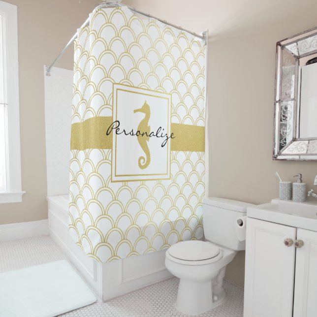 Art Deco Ocean Wave Gold Seahorse Beach House (In Situ)