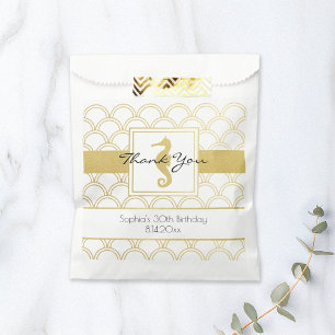 Art Deco Ocean Wave Patten Gold Glitter Seahorse Favour Bag