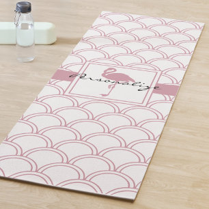 Art Deco Ocean Wave Pattern Pink Flamingo Yoga Mat