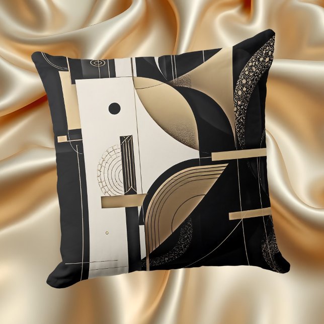 Art Deco old Gold Black Geometric Circle Design Throw Pillow (Creator Uploaded)