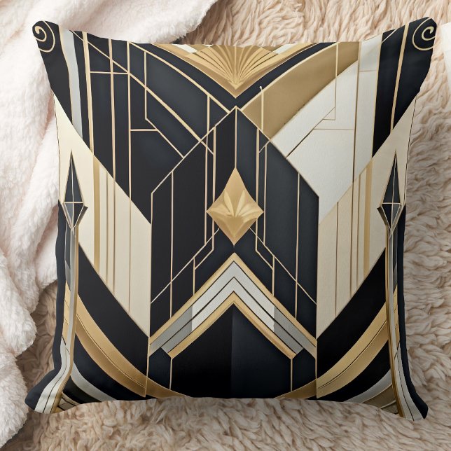 Art Deco old Gold Black Geometric tri Design Throw Pillow (Creator Uploaded)