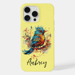Art Deco Orange Bird Yellow iPhone 15 Pro Max Case