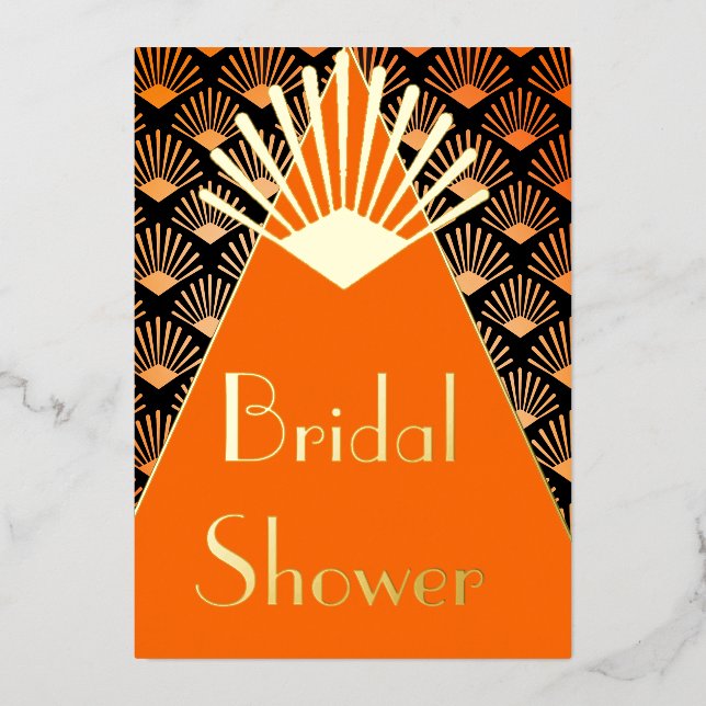 Art Deco Orange Black Gold Bridal Shower  (Front)