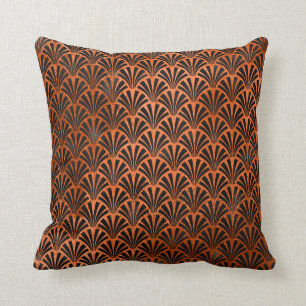 Art Deco Orange Black Metallic Seashells Scale Throw Pillow