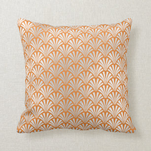 Art Deco Orange Peach Silver Grey Scales Seashells Throw Pillow