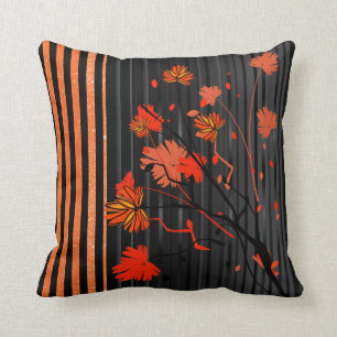 Art Deco Orange Stripe Pattern Throw Pillow