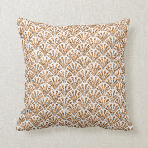 Art Deco Orange White Glitter Peach Seashell Scale Throw Pillow