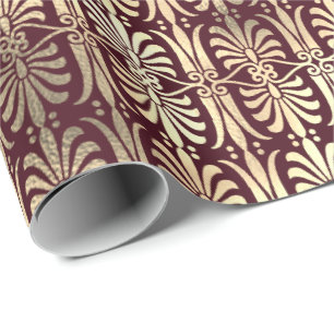 Art Deco Ornament Black Gold Sepia Burgundy Red Wrapping Paper