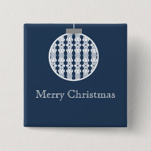 Art Deco Ornament Holday Button, Dark Blue 2 Inch Square Button