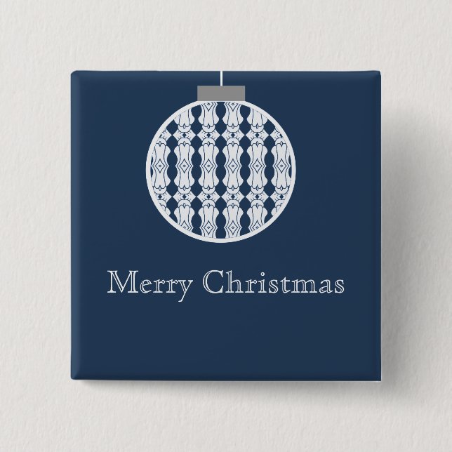 Art Deco Ornament Holday Button, Dark Blue 2 Inch Square Button (Front)