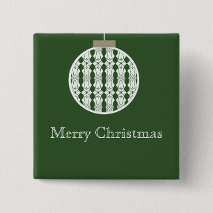 Art Deco Ornament Holday Button, Holly Green 2 Inch Square Button