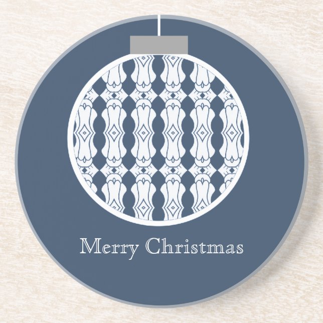 Art Deco Ornament Holiday Coaster, Dark Blue Coaster (Front)