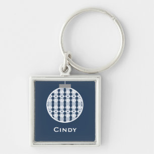 Art Deco Ornament Holiday Keychain, Dark Blue Keychain