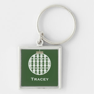 Art Deco Ornament Holiday Keychain, Holly Green Keychain