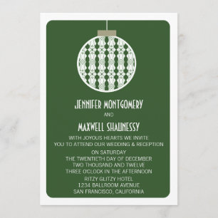 Art Deco Ornament Holiday Wedding Invite, Green Invitation
