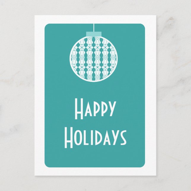 Art Deco Ornament Postcard, Turquoise Holiday Postcard (Front)