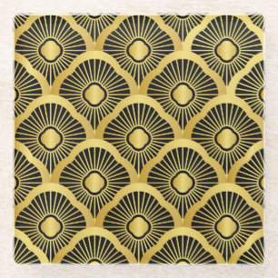 Art Deco Ornament: Seamless Vintage Pattern Glass Coaster