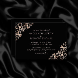 Art Deco Ornamental Black Copper Nouveau Wedding Invitation
