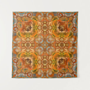 art deco ornamental vintage pattern in orange, old tapestry