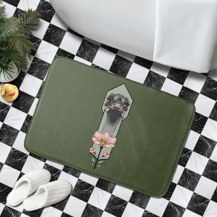 Art Deco Ostrich Flowers Green Bath Mat