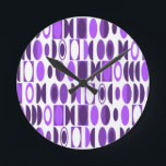 Art Deco Ovals Round Clock<br><div class="desc">This clock has an art deco design made of ovals and half ovals in white and shades of purple.</div>