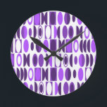 Art Deco Ovals Round Clock<br><div class="desc">This clock has an art deco design made of ovals and half ovals in white and shades of purple.</div>
