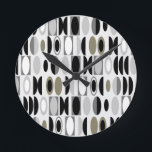Art Deco Ovals  Round Clock<br><div class="desc">This clock has an art deco design made of ovals and half ovals in black,  white,  and shades of gray.</div>