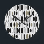 Art Deco Ovals  Round Clock<br><div class="desc">This clock has an art deco design made of ovals and half ovals in black,  white,  and shades of gray.</div>