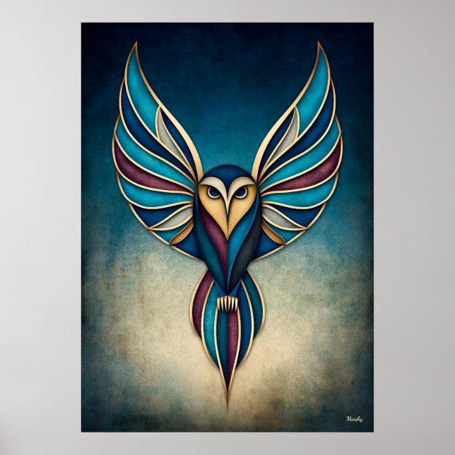 Art Deco Owl Abstract Geometric Bird Wall Art (Front)